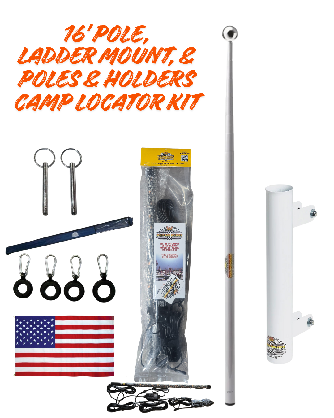 RV Telescopic Flagpole + Ladder Mount + 30" Poles & Holders Locator Kit