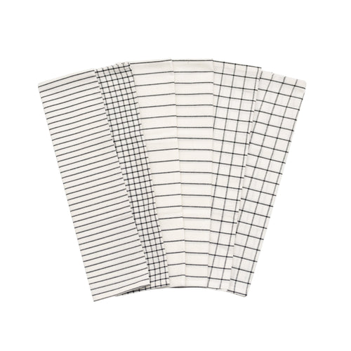 Cotton Kitchen Towels, Set of 6 Stripe and Check